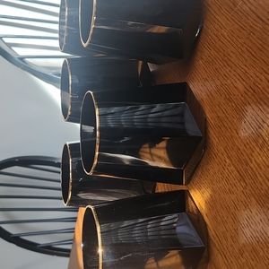 Decagon shaped black and gold drink glasses